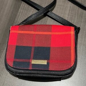 kate spade Red and Black Plaid Crossbody Bag with Gold Plaque